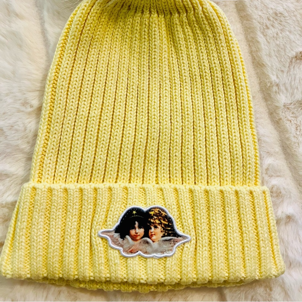 NWT Fiorucci Icon Angels Bobble Hat yellow unisex italian brand 💕☺️🇮🇹